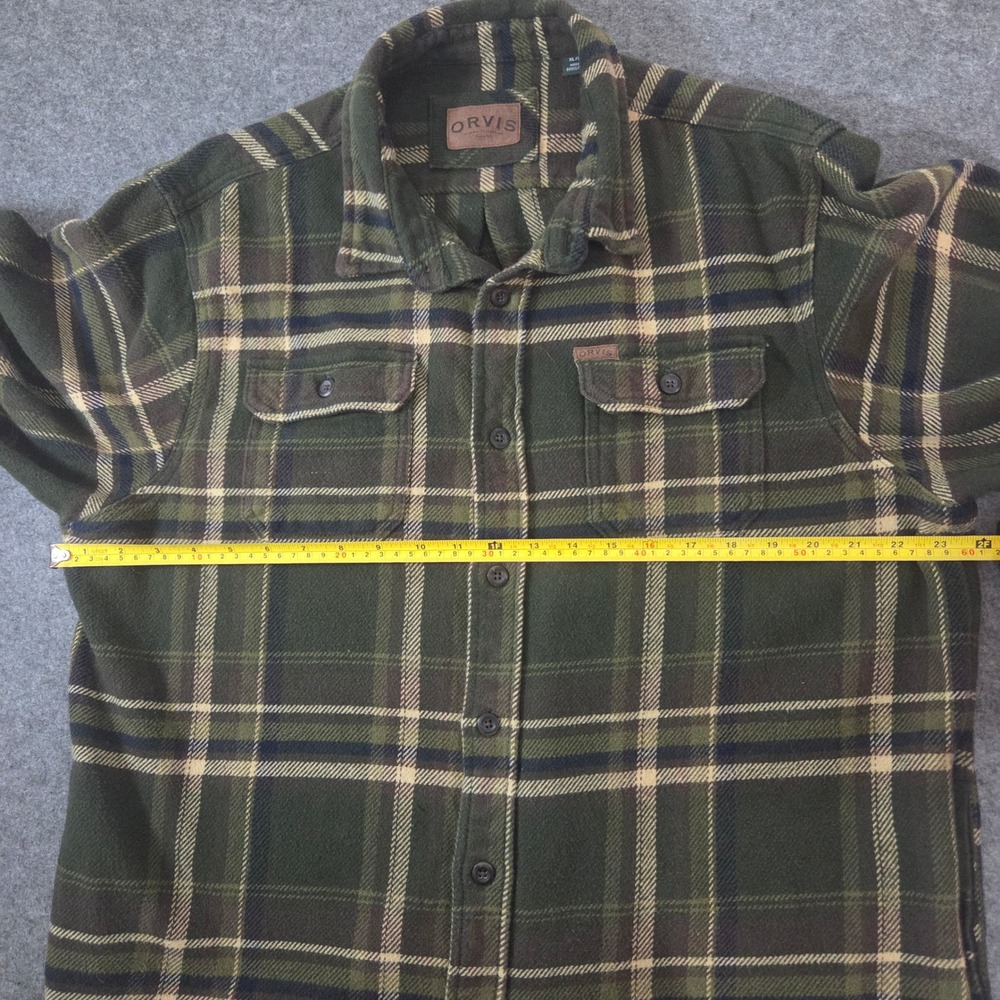 Orvis Mens XL Heavyweight Flannel Shirt Green Plaid Button Up Outdoor Hunting - Picture 3 of 7